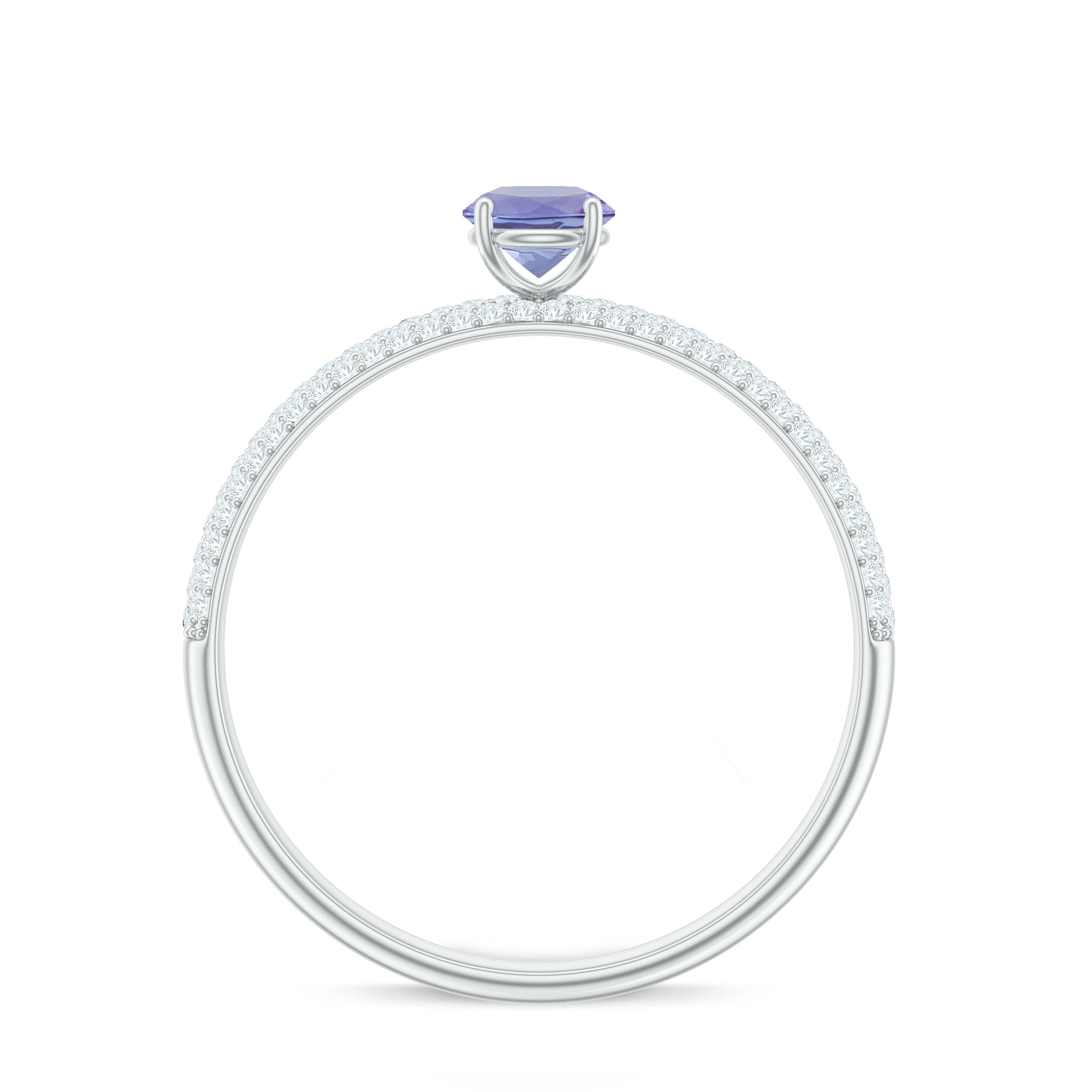 Natural Tanzanite Engagement Ring with Pave Diamond Side Stones