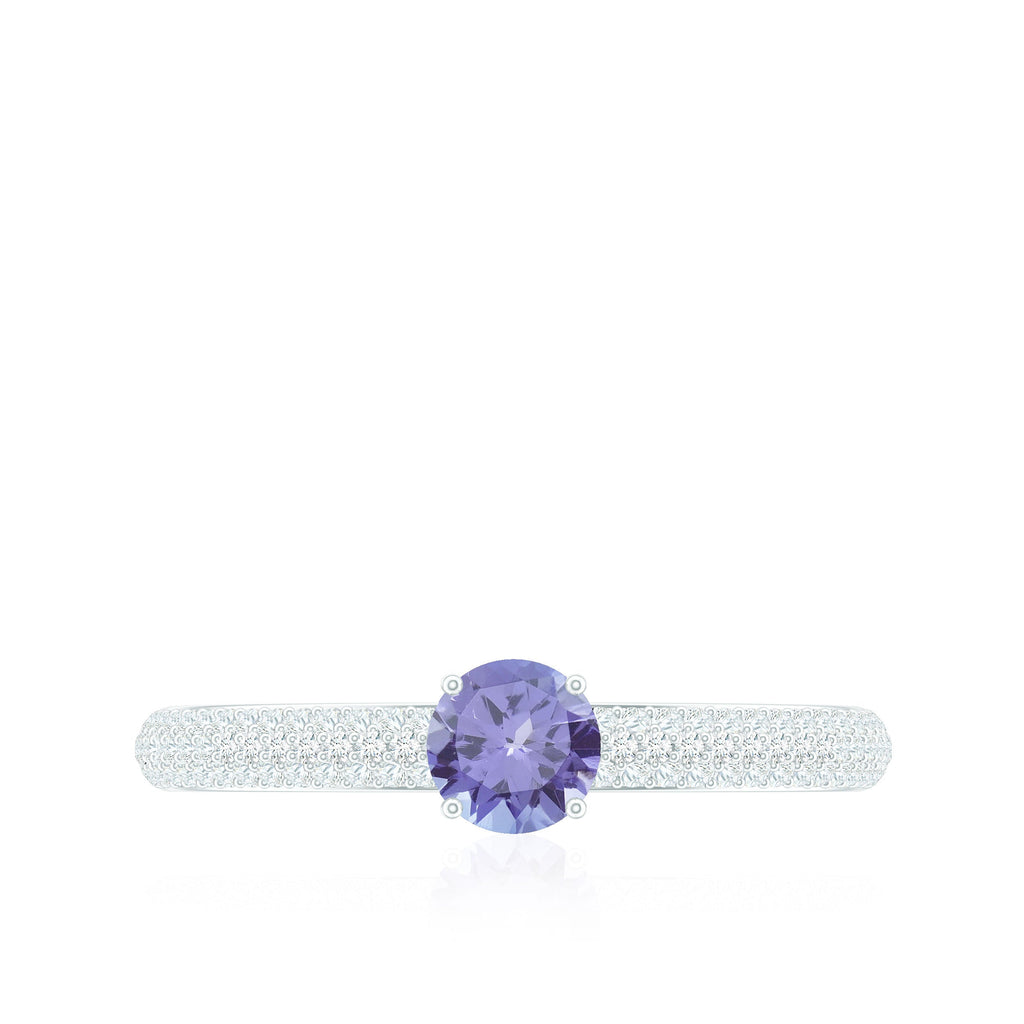Natural Tanzanite Engagement Ring with Pave Diamond Side Stones
