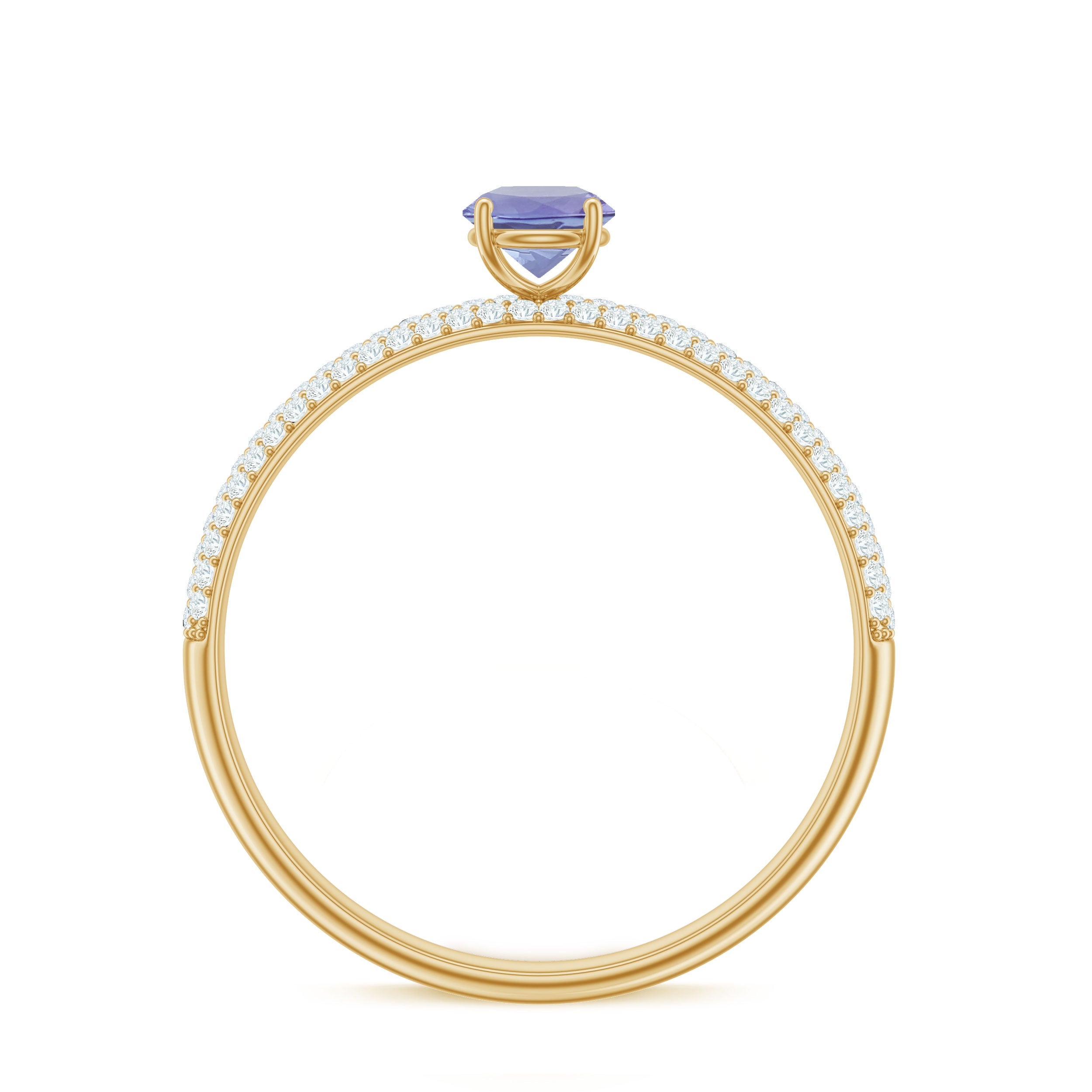 Natural Tanzanite Engagement Ring with Pave Diamond Side Stones
