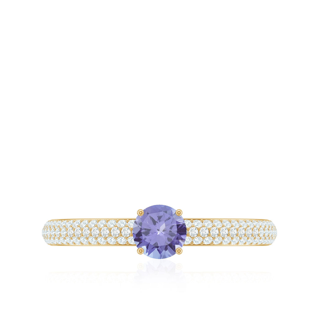 Natural Tanzanite Engagement Ring with Pave Diamond Side Stones