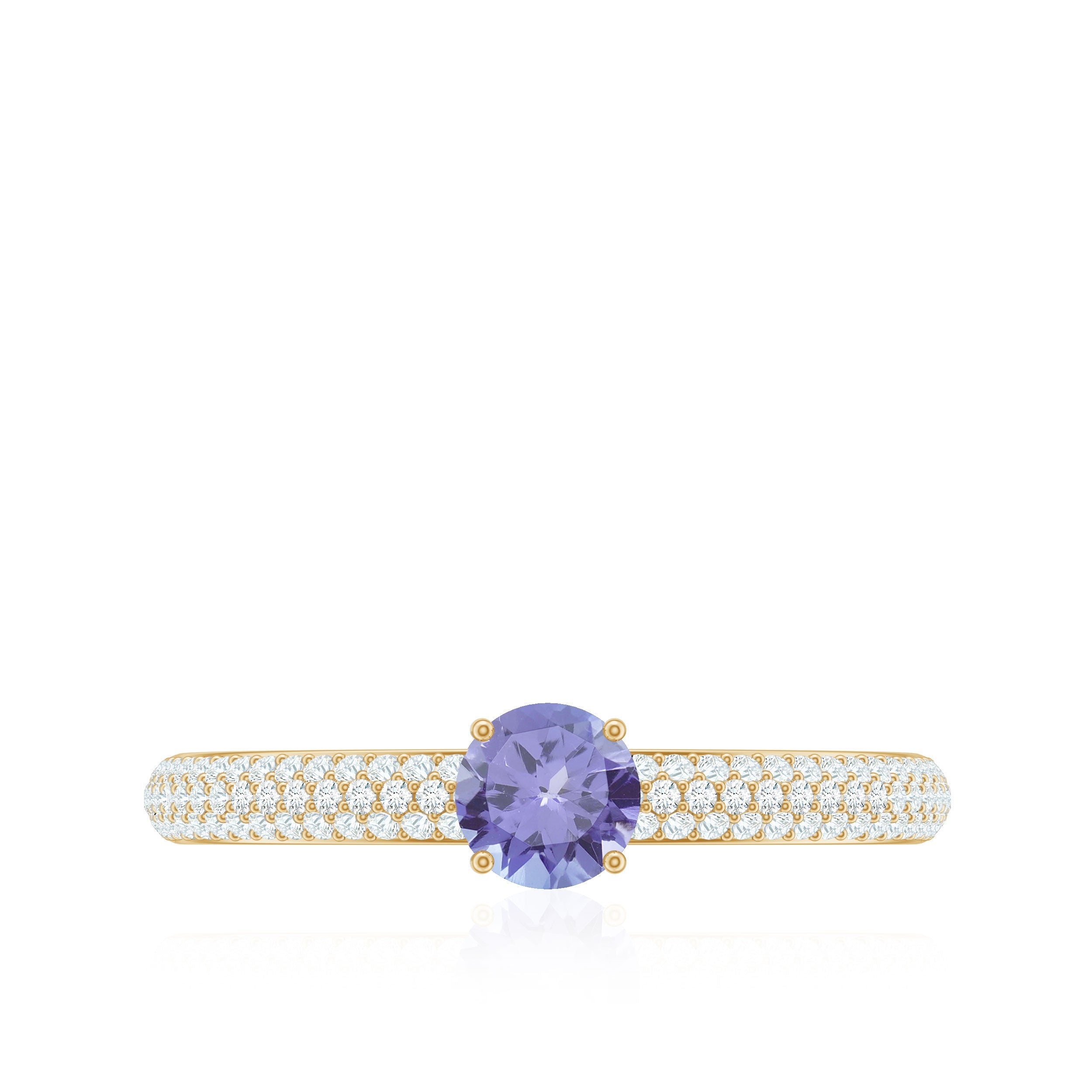 Natural Tanzanite Engagement Ring with Pave Diamond Side Stones