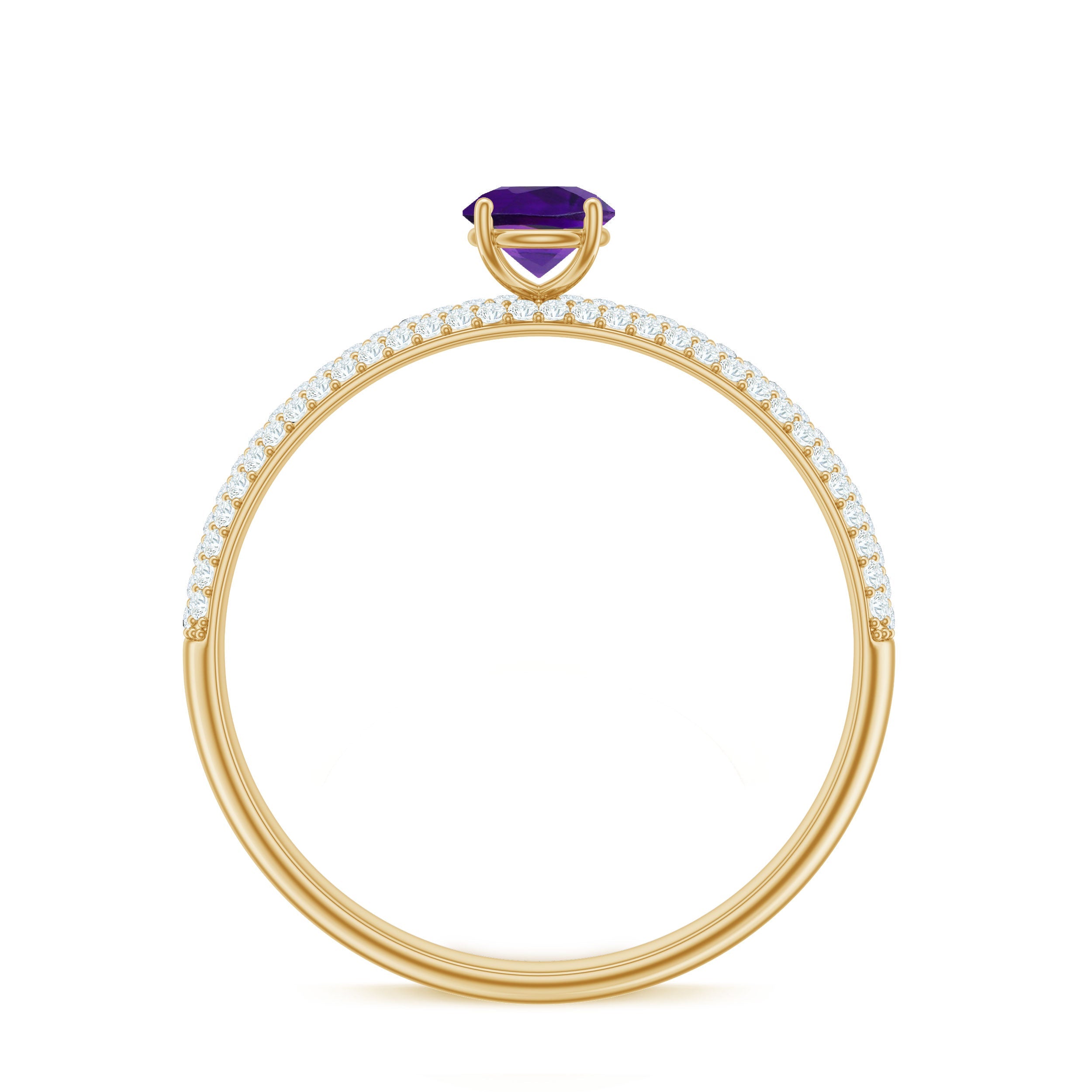 Natural Amethyst Engagement Ring with Diamond for Women