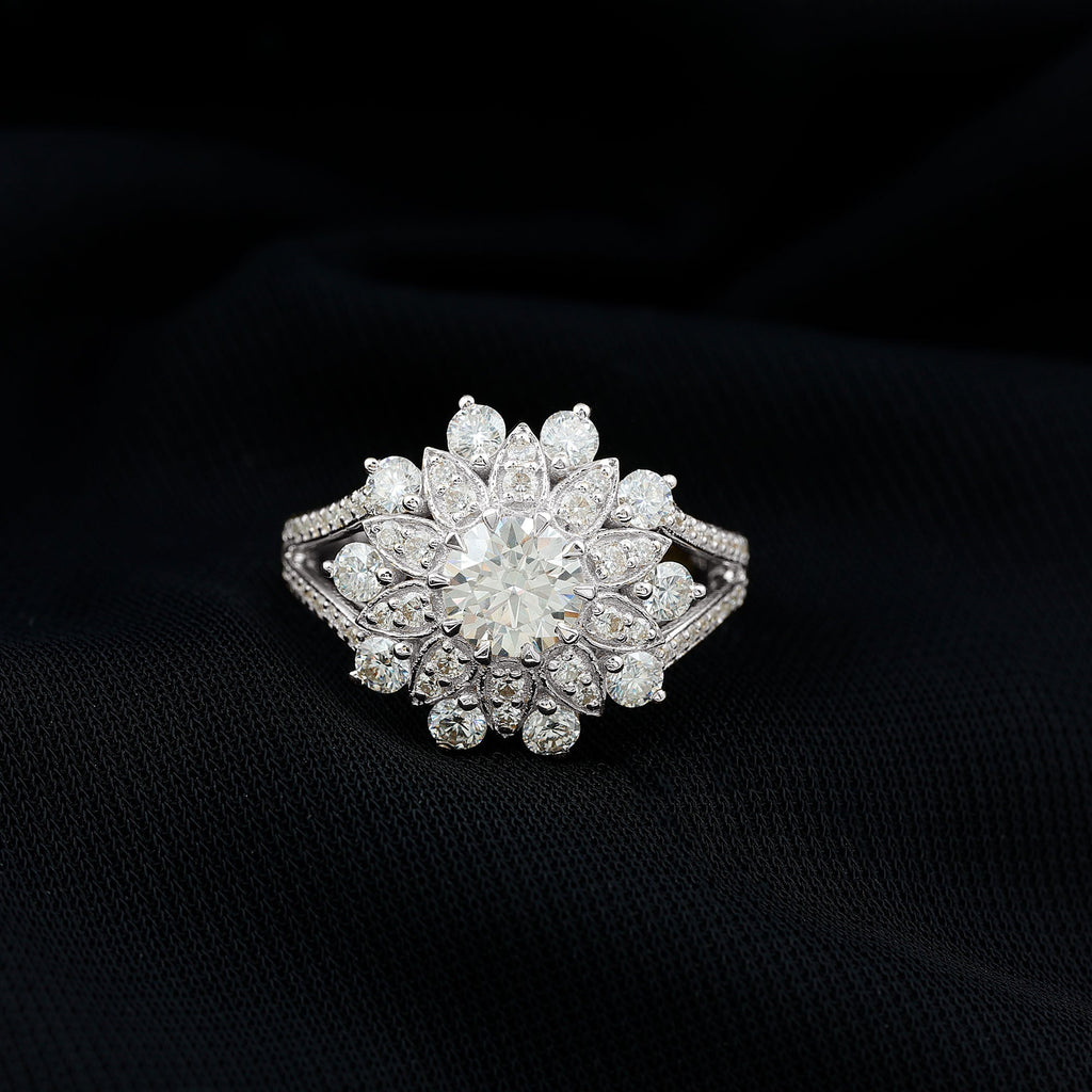 Certified Moissanite Statement Flower Engagement Ring