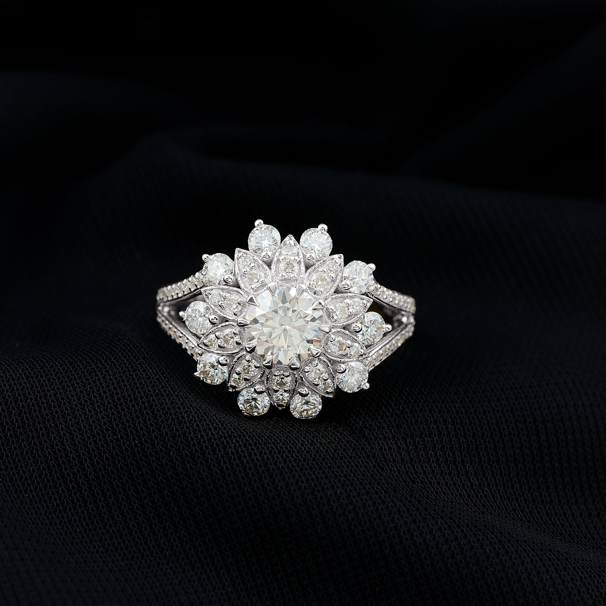 Certified Moissanite Statement Flower Engagement Ring