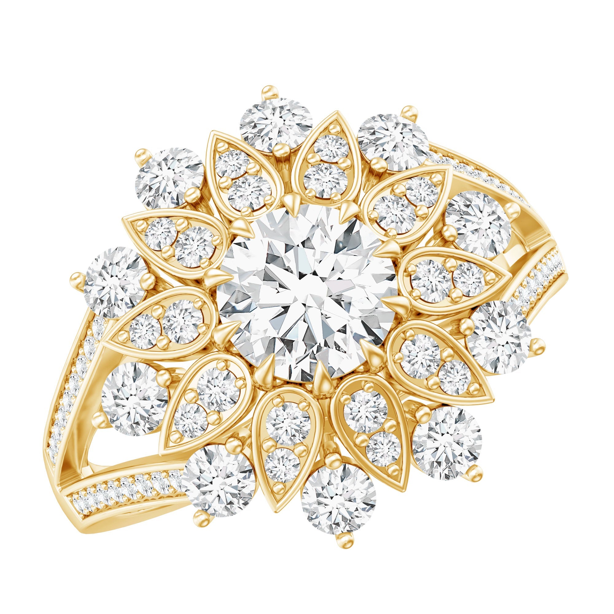 Certified Moissanite Statement Flower Engagement Ring | Rings | Wiccan Center