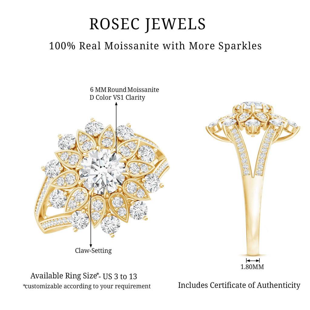 Certified Moissanite Statement Flower Engagement Ring