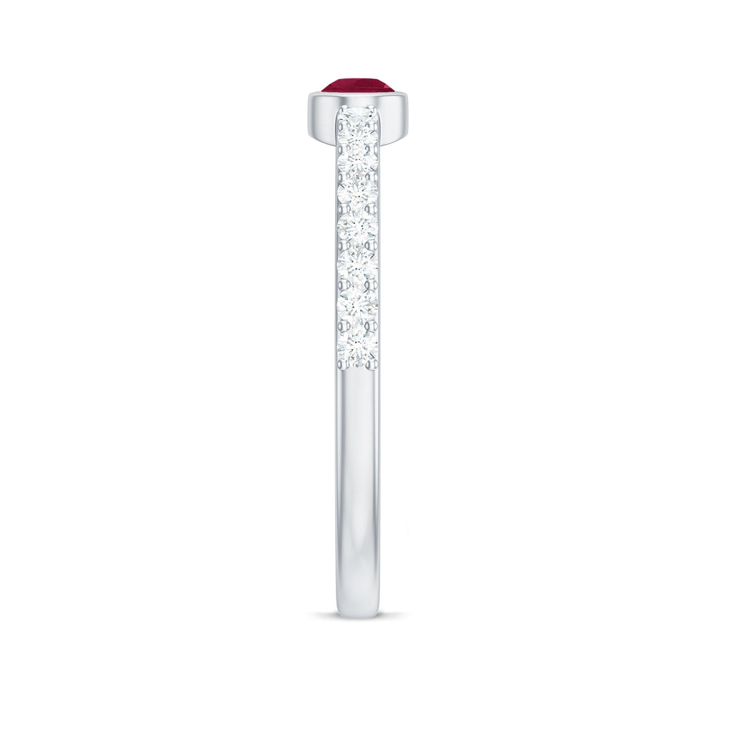 East West Style Pear Shape Ruby Promise Ring with Diamond