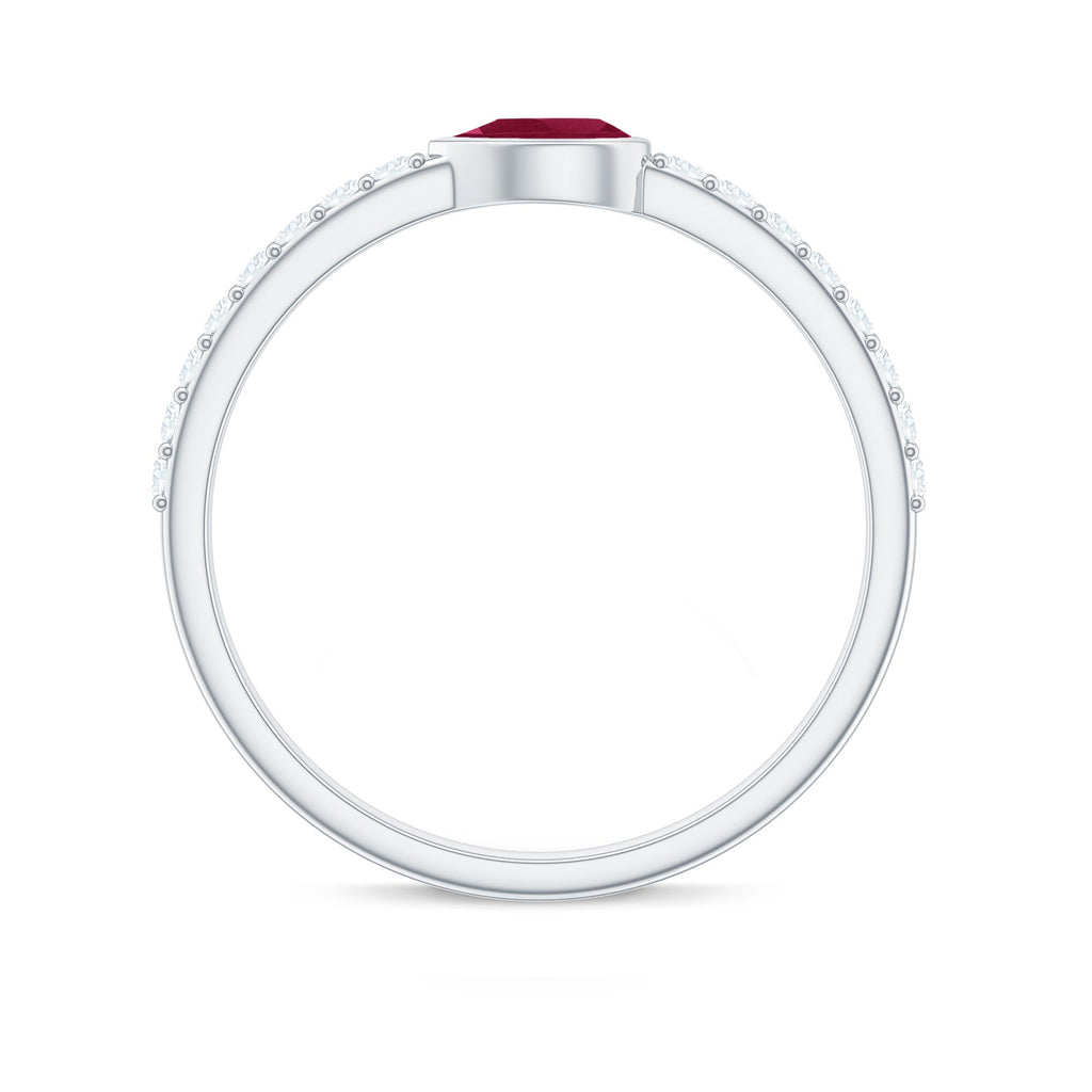 East West Style Pear Shape Ruby Promise Ring with Diamond
