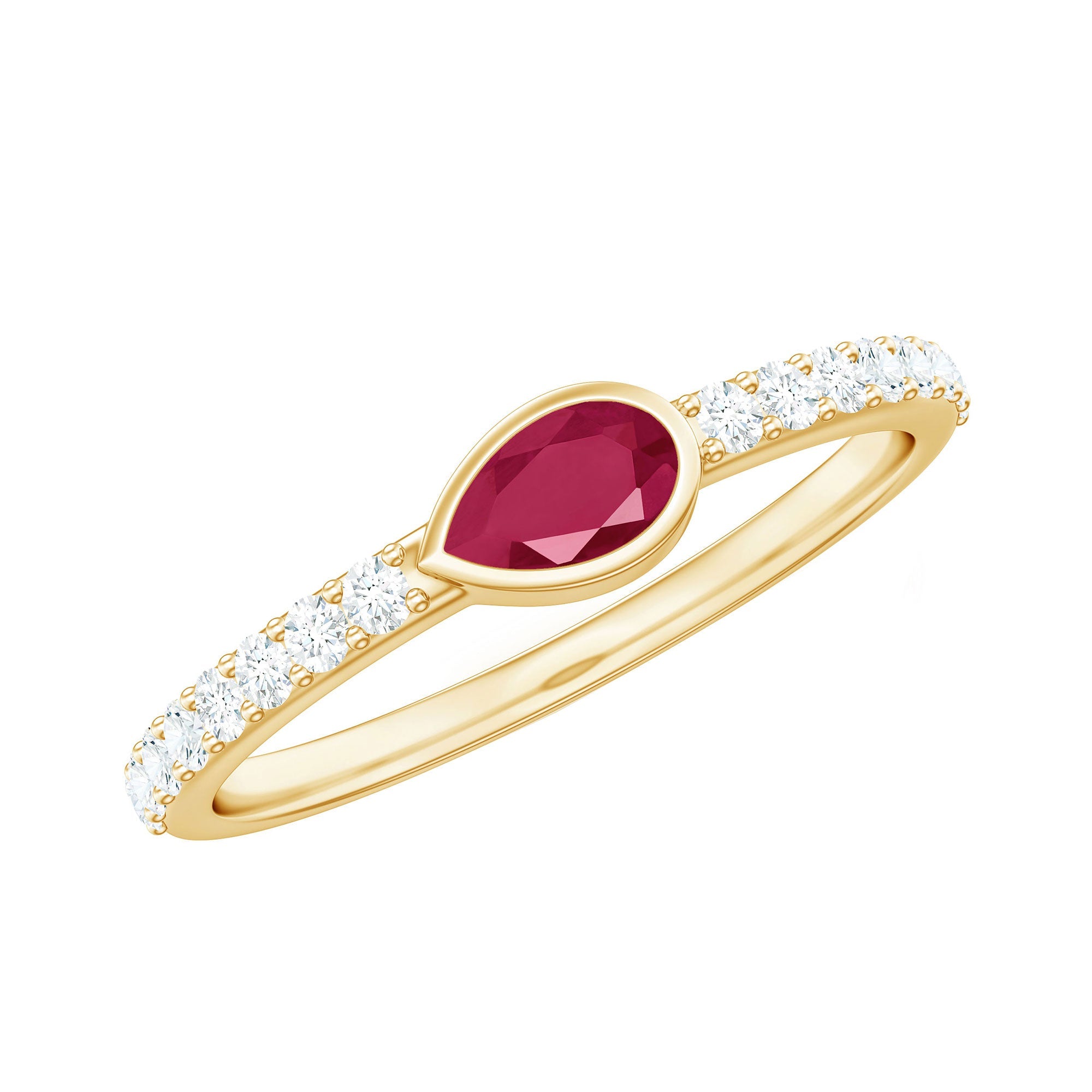 East West Style Pear Shape Ruby Promise Ring with Diamond | Rings | Wiccan Center