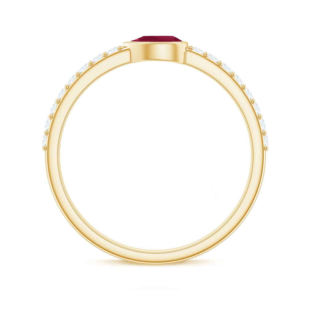 East West Style Pear Shape Ruby Promise Ring with Diamond
