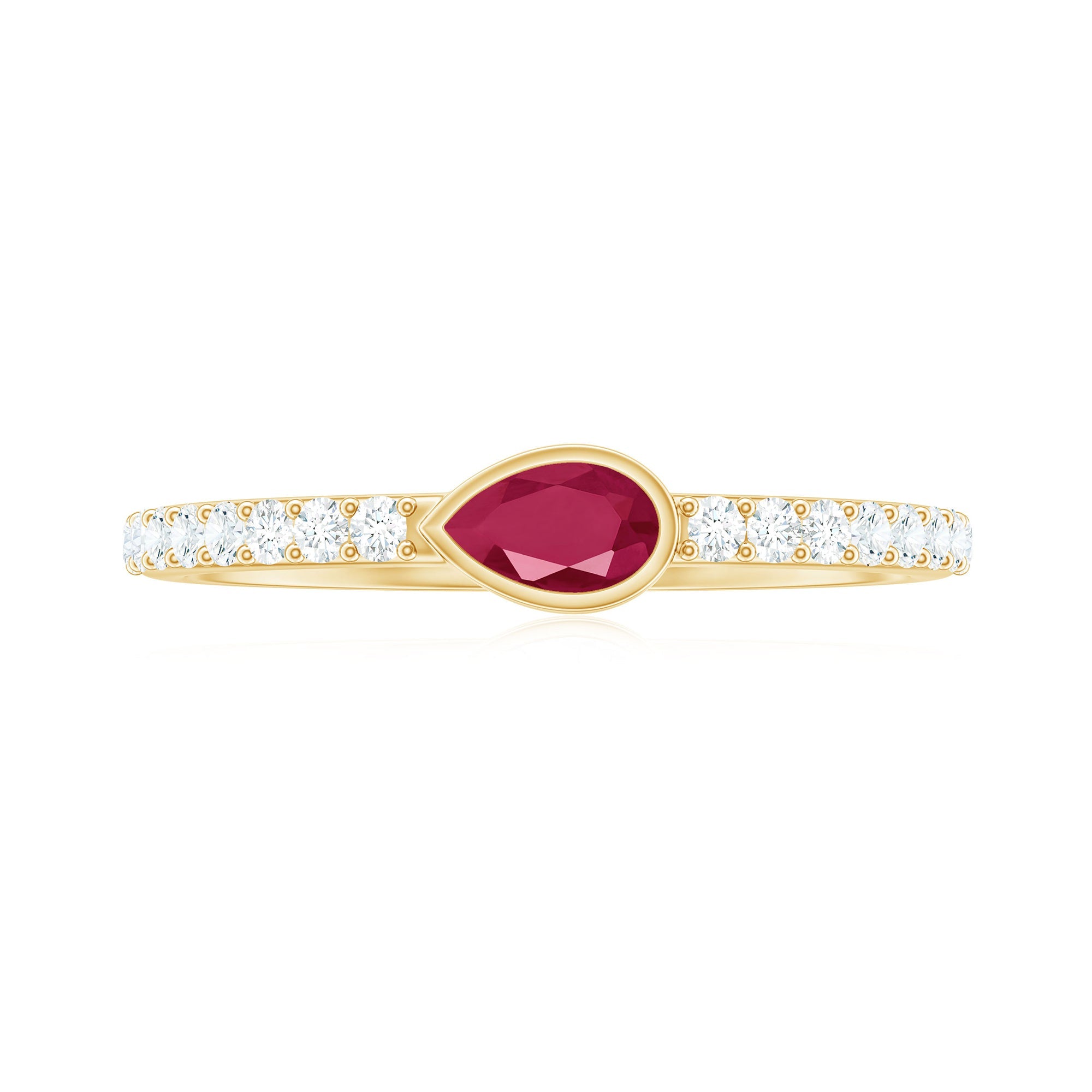 East West Style Pear Shape Ruby Promise Ring with Diamond