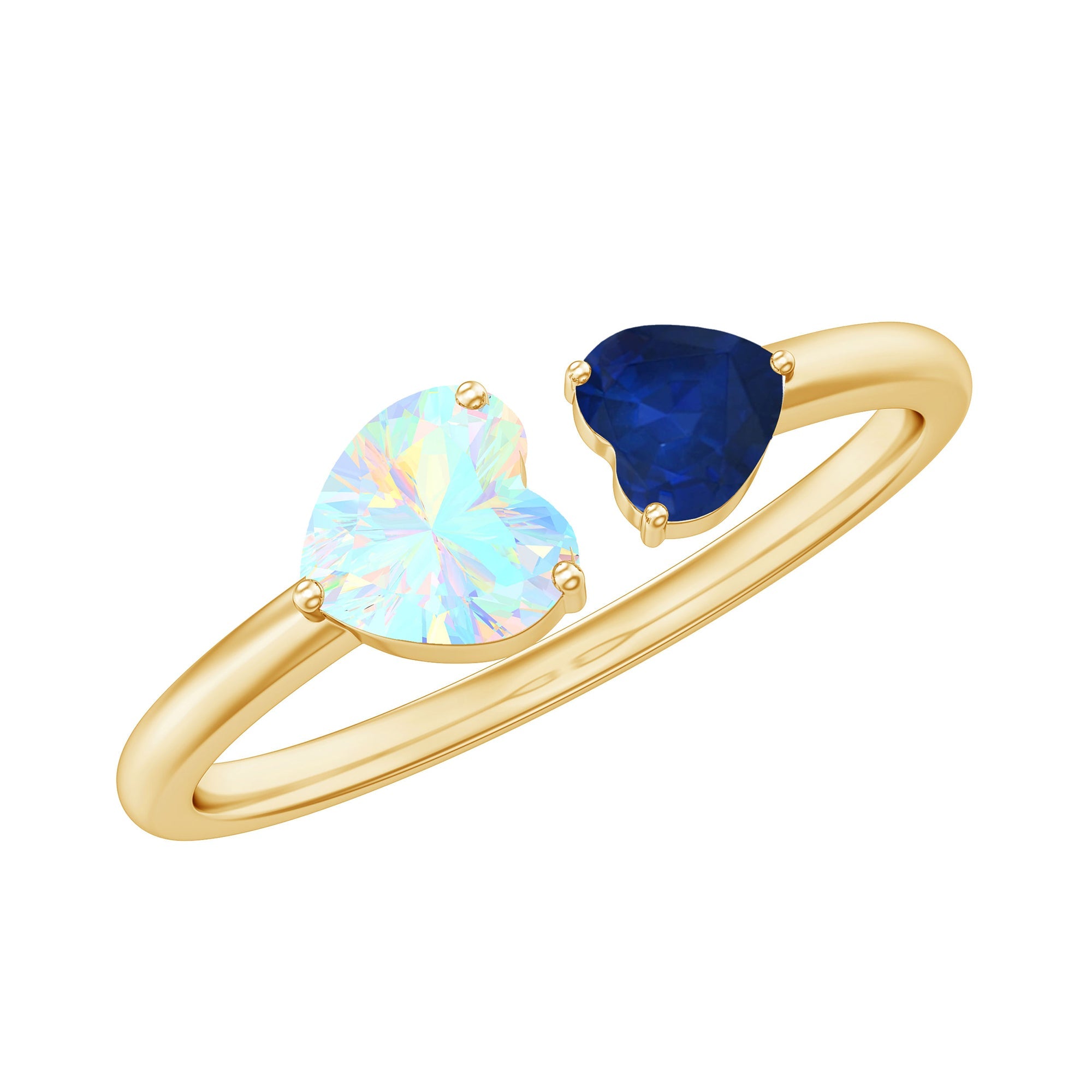 Natural Heart Shape Ethiopian Opal and Blue Sapphire 2 Stone Promise Ring | Rings | Wiccan Center