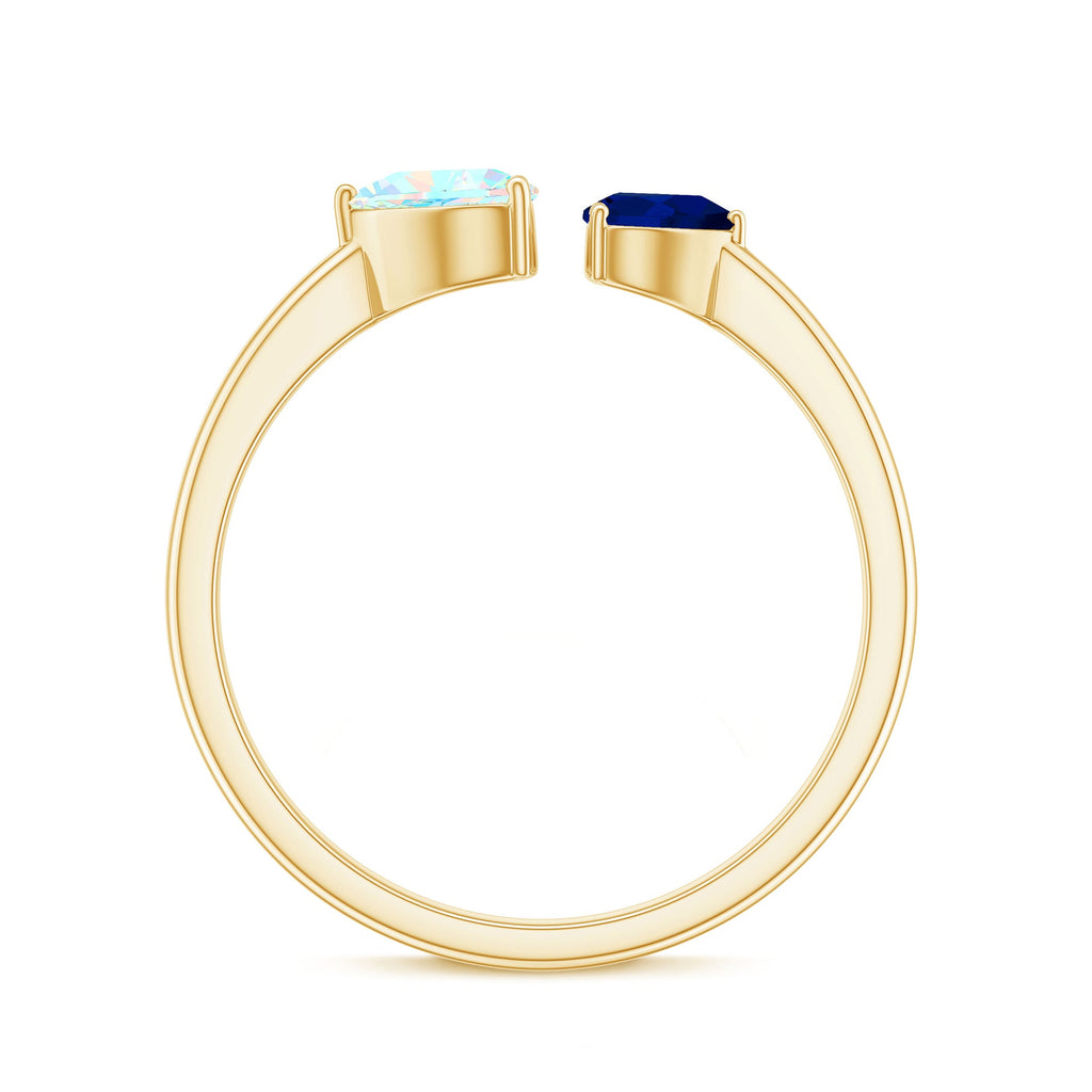 Natural Heart Shape Ethiopian Opal and Blue Sapphire 2 Stone Promise Ring