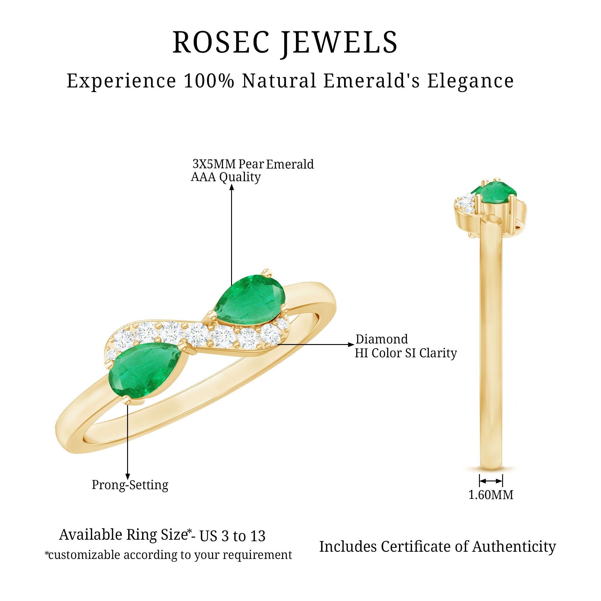 Natural Pear Emerald and Diamond Infinity Promise Ring