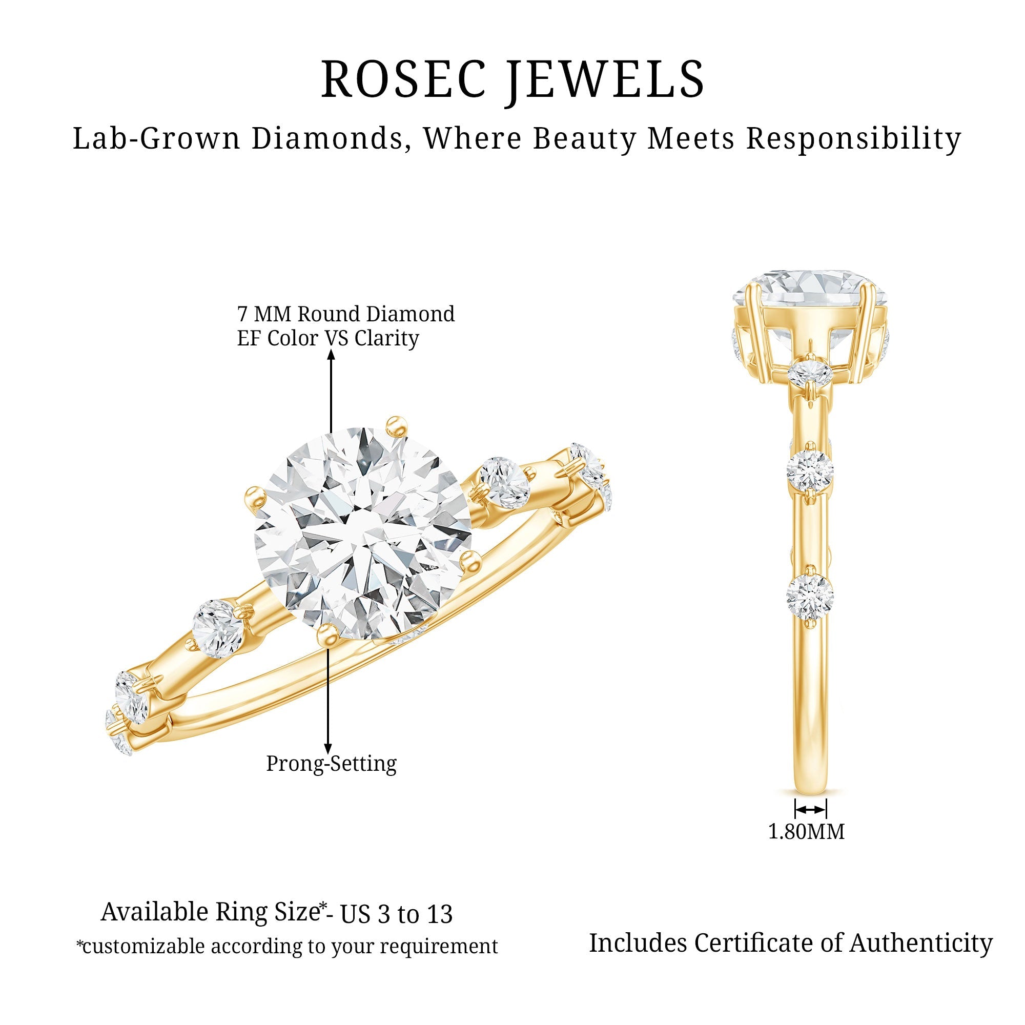 Round Brilliant Cut Lab Grown Diamond Traditional Engagement Ring | Rings | Wiccan Center