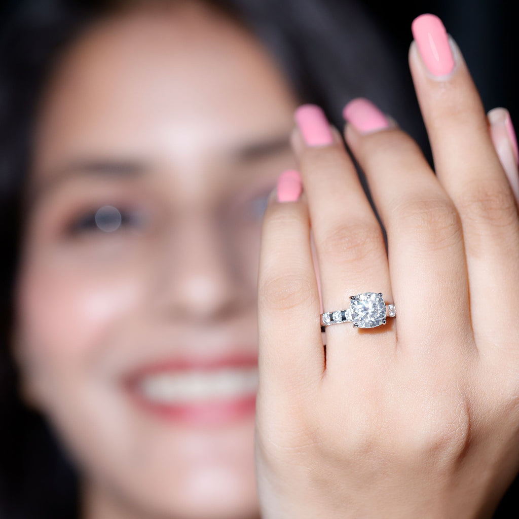 3 Carat IGI Certified Lab Grown Diamond Cushion Cut Engagement Ring with Side Stones