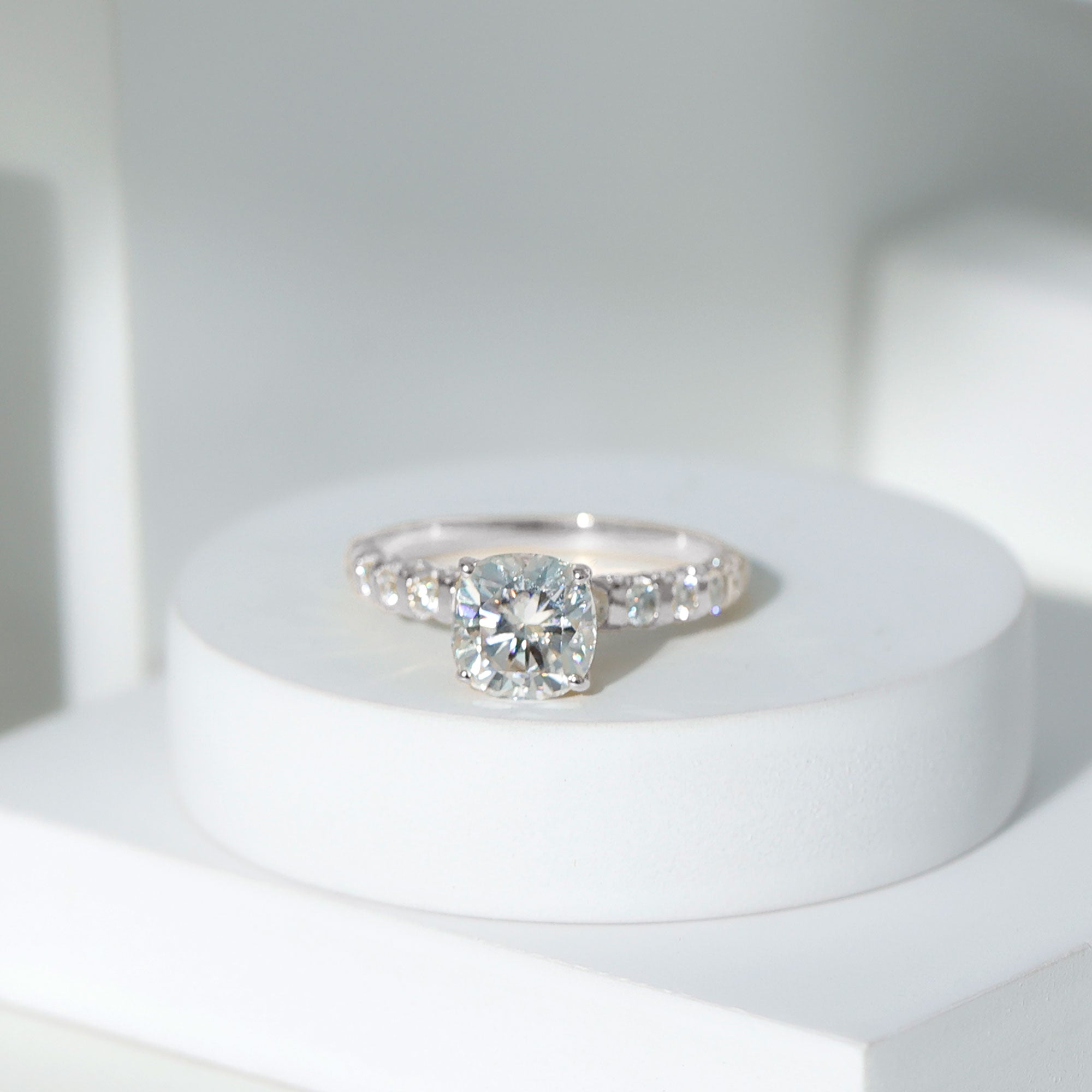 3 Carat IGI Certified Lab Grown Diamond Cushion Cut Engagement Ring with Side Stones