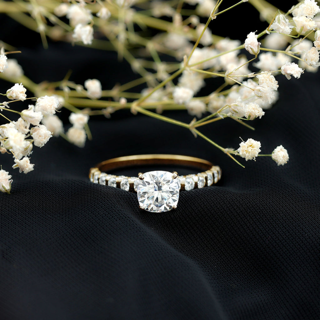 3 Carat IGI Certified Lab Grown Diamond Cushion Cut Engagement Ring with Side Stones