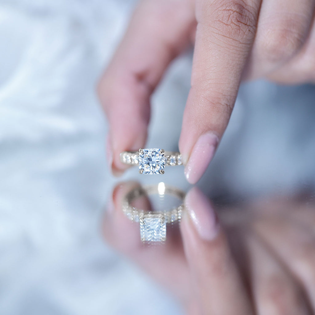 IGI Certified 2 Carat Cushion Cut Lab Grown Diamond Engagement Ring with Side Stones