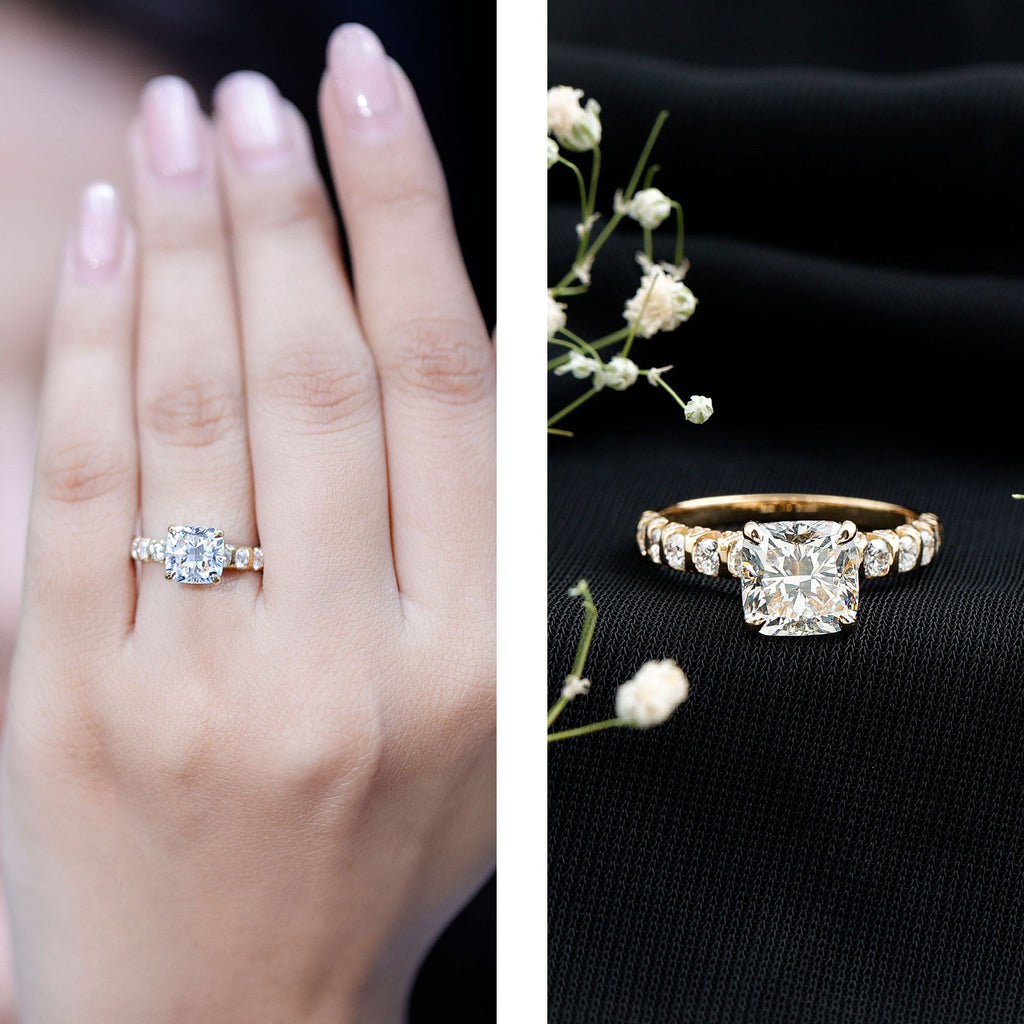 IGI Certified 2 Carat Cushion Cut Lab Grown Diamond Engagement Ring with Side Stones