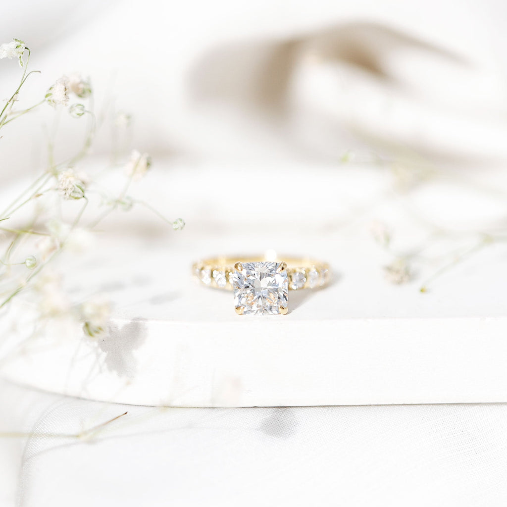 IGI Certified 2 Carat Cushion Cut Lab Grown Diamond Engagement Ring with Side Stones