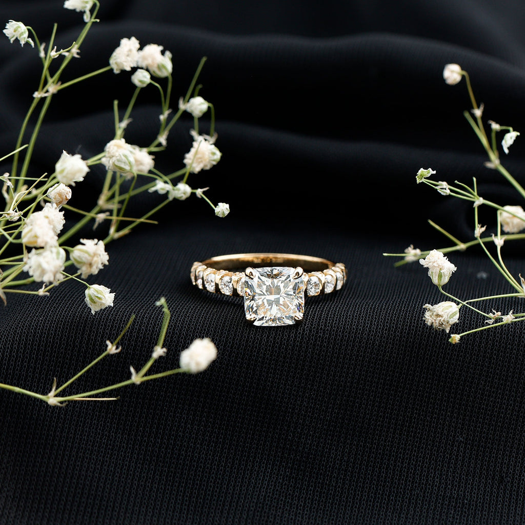 IGI Certified 2 Carat Cushion Cut Lab Grown Diamond Engagement Ring with Side Stones