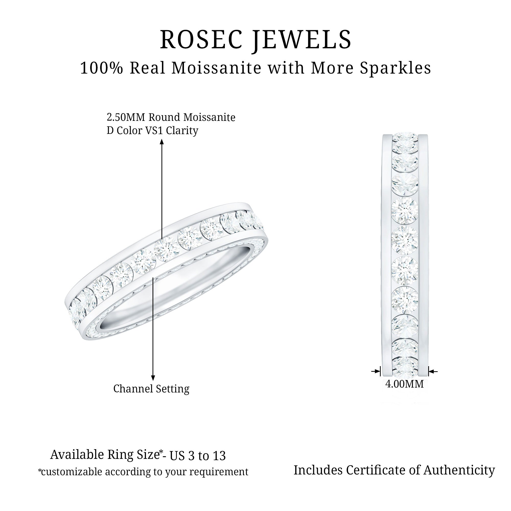 Certified Moissanite Eternity Ring in Channel Setting