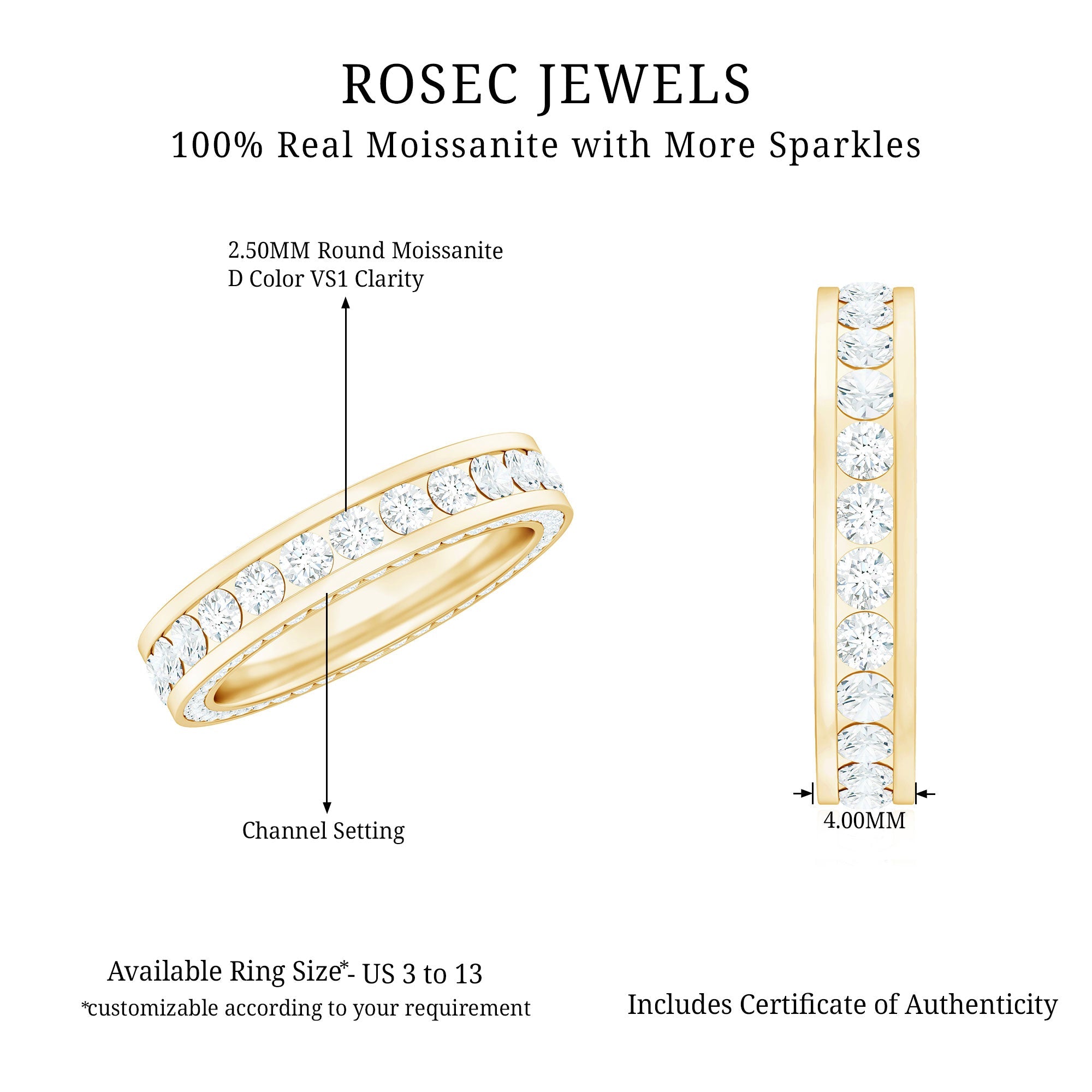 Certified Moissanite Eternity Ring in Channel Setting