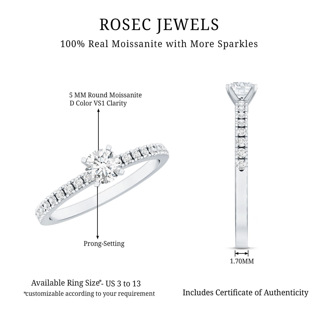 Moissanite Minimal Engagement Ring with Side Stone