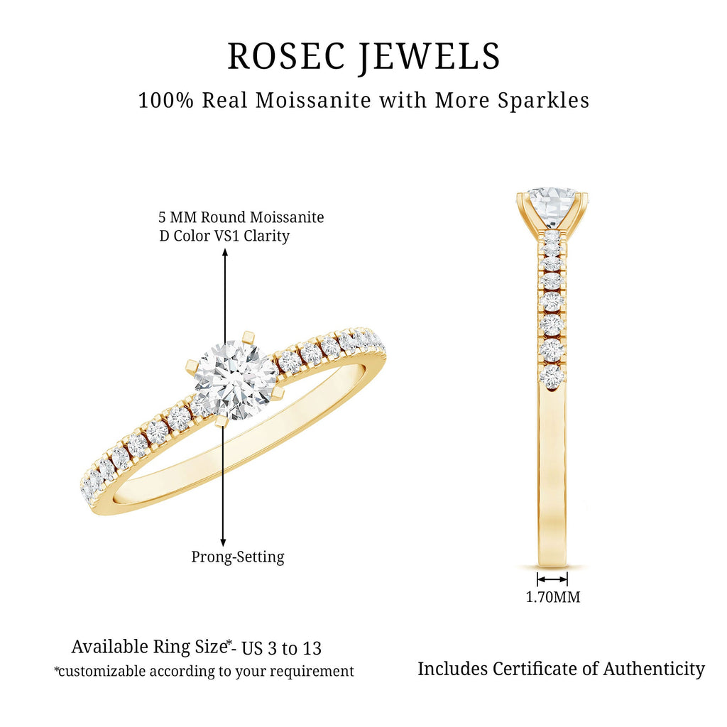 Moissanite Minimal Engagement Ring with Side Stone