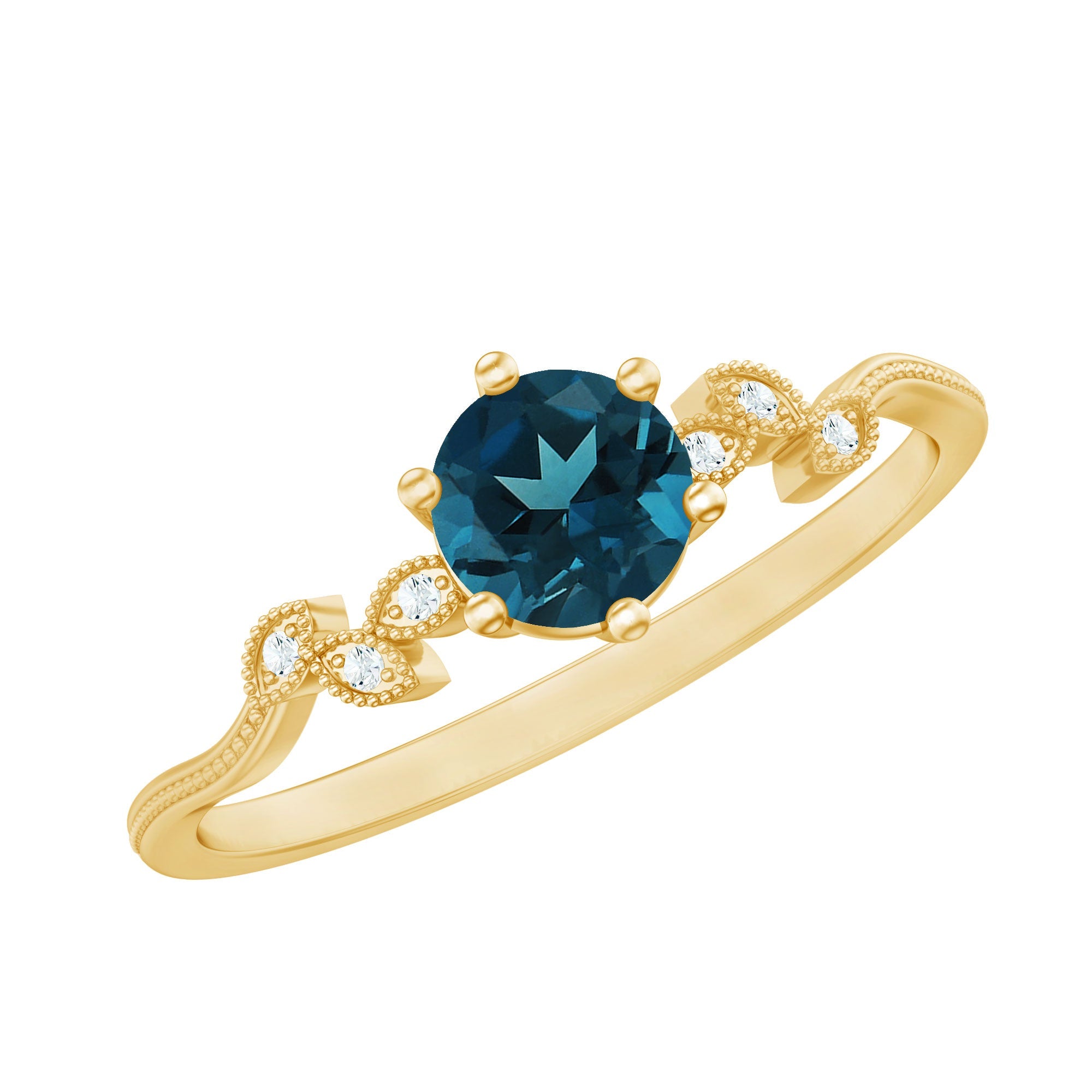 0.6 Carat Round London Blue Topaz Commitment Ring with Diamond | Rings | Wiccan Center