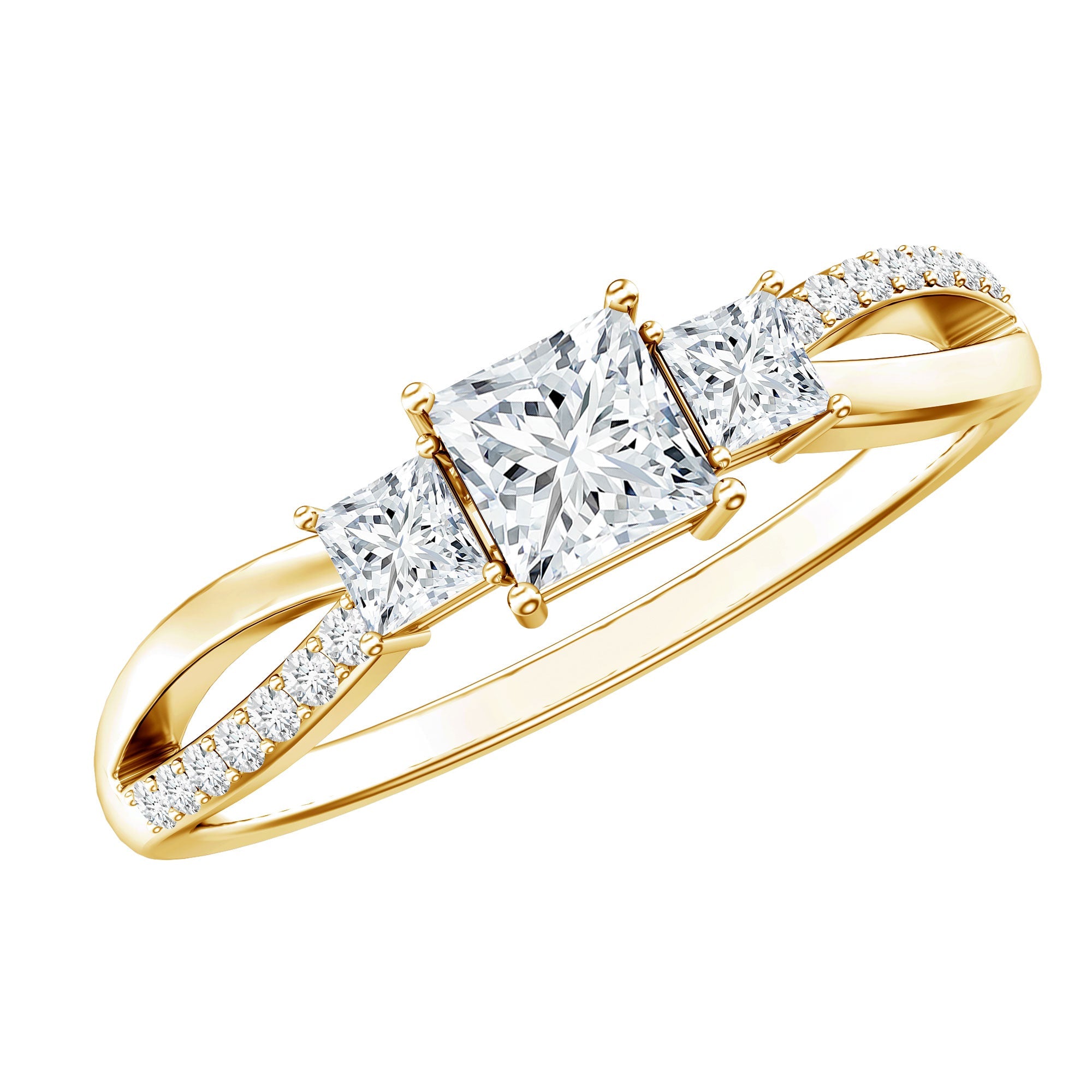 Princess Cut Moissanite Three Stone Engagement Ring | Rings | Wiccan Center