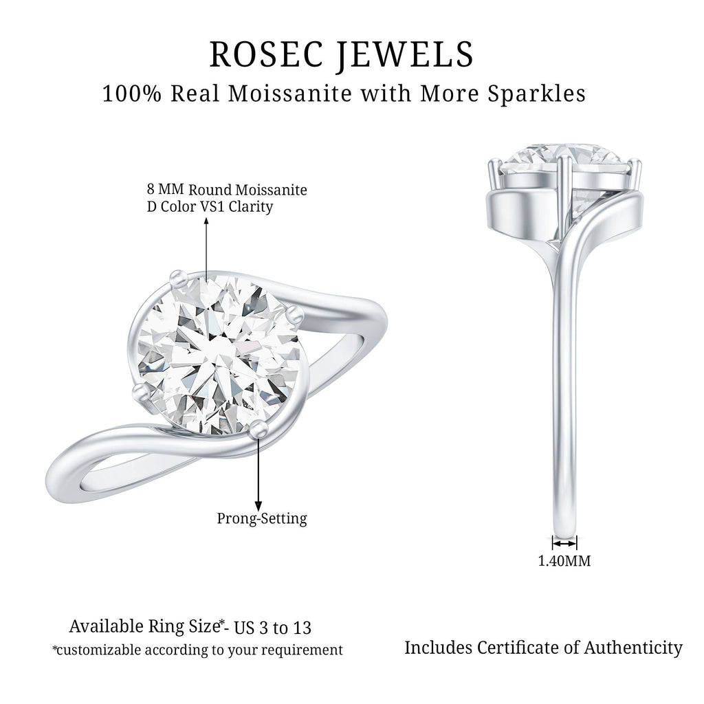 Round Cut 2 Carat Moissanite Solitaire Engagement Ring in Bypass Shank