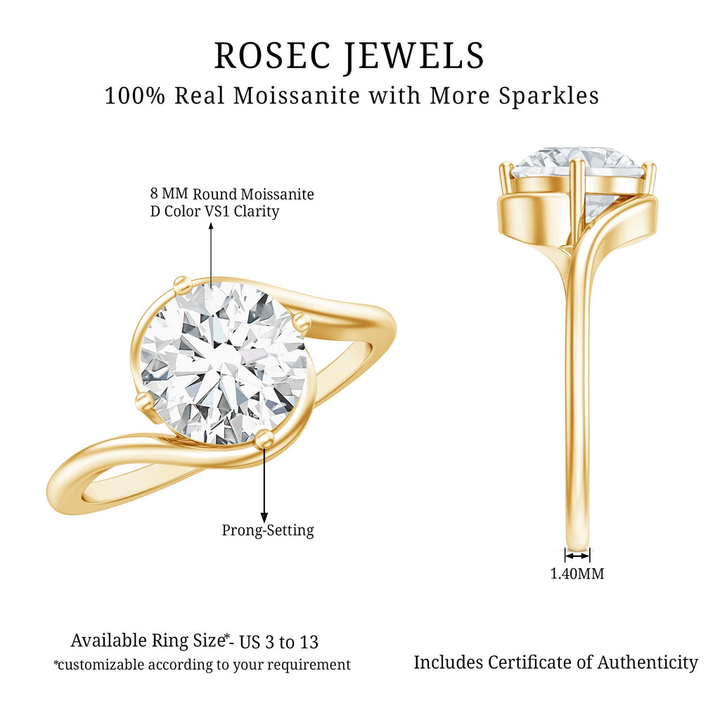 Round Cut 2 Carat Moissanite Solitaire Engagement Ring in Bypass Shank