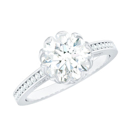 Round Moissanite Lotus Engagement Ring with Side Stones | Rings | Wiccan Center