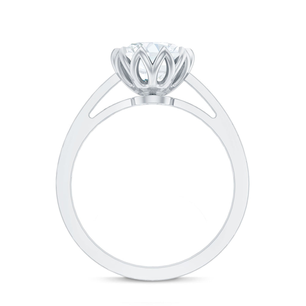 Round Moissanite Lotus Engagement Ring with Side Stones