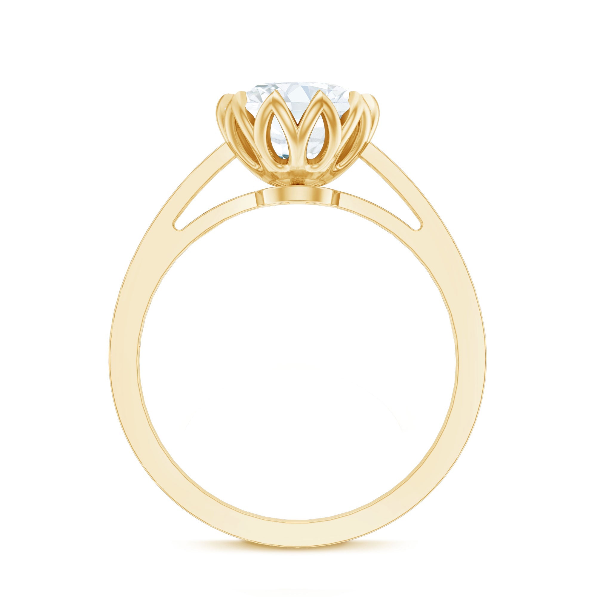 Round Moissanite Lotus Engagement Ring with Side Stones
