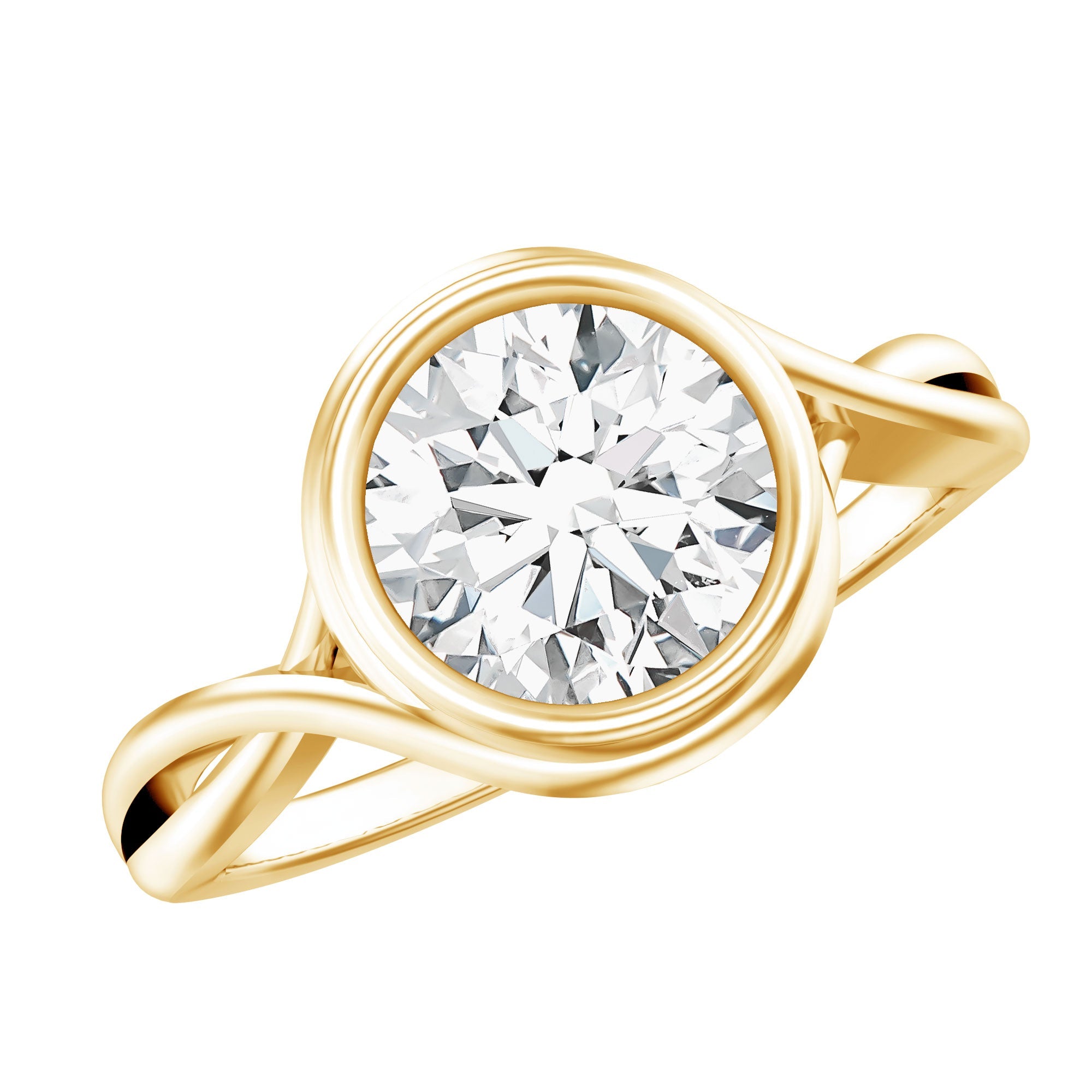 Certified Moissanite Bezel Set Engagement Ring with Crossover Shank | Rings | Wiccan Center