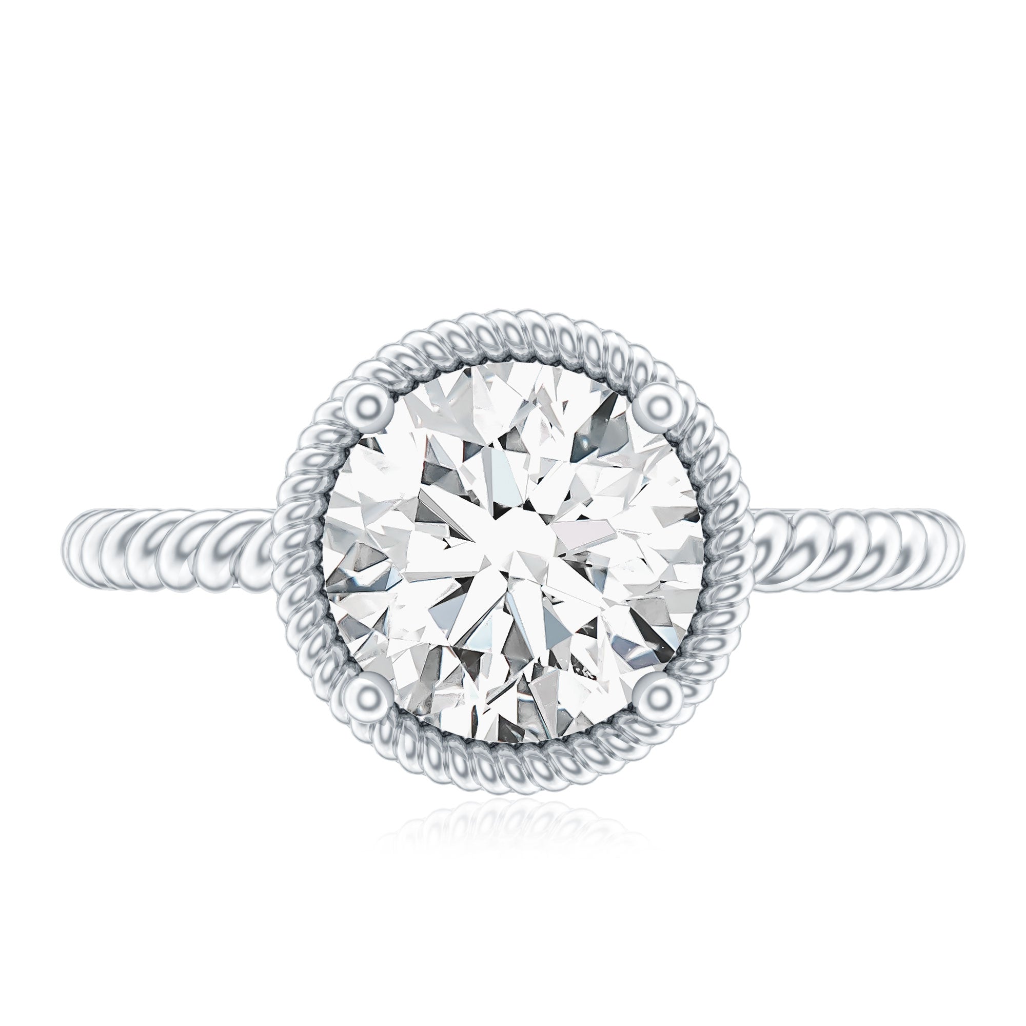 Brilliant Cut 2 Carat Moissanite Rope Band Engagement Ring