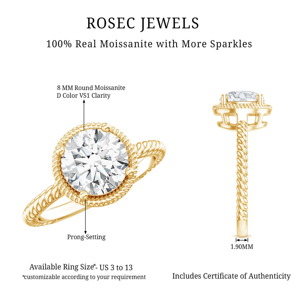 Brilliant Cut 2 Carat Moissanite Rope Band Engagement Ring