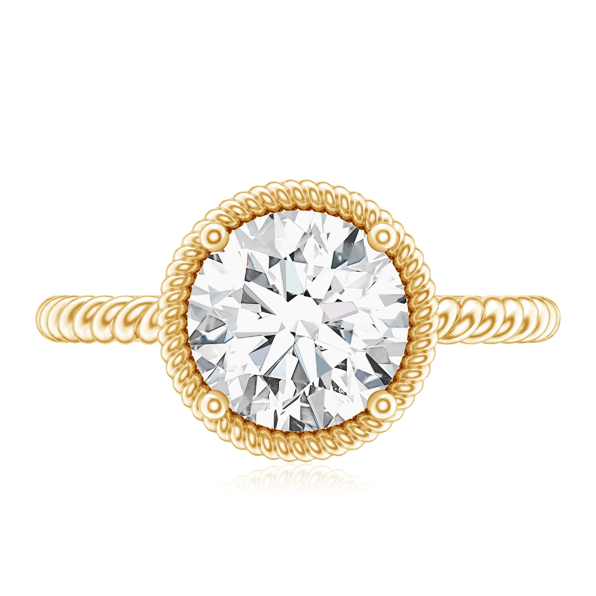 Brilliant Cut 2 Carat Moissanite Rope Band Engagement Ring