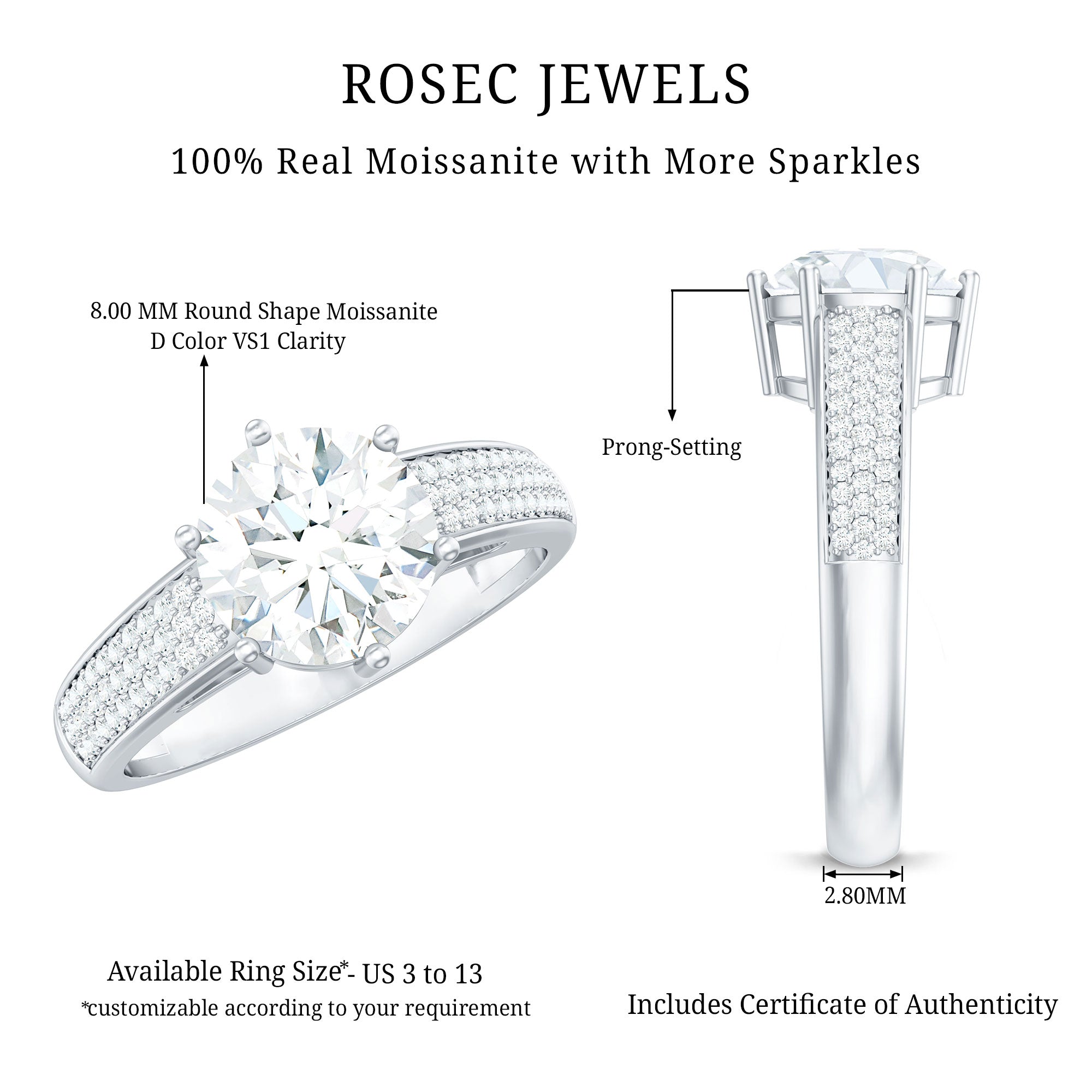 Certified Moissanite Side Stone Engagement Ring for Women