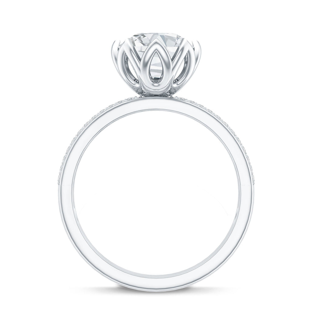 Lotus Basket Set Moissanite Engagement Ring with Side Stones