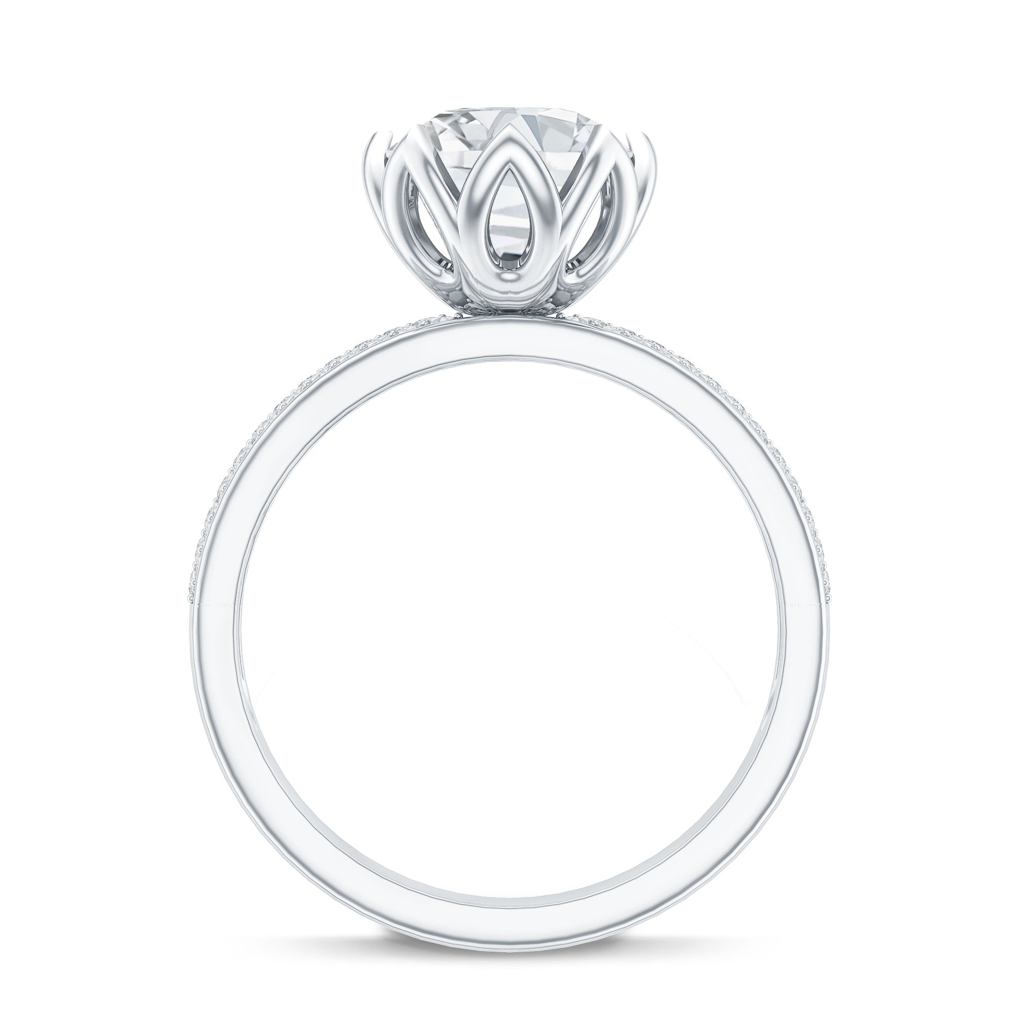 Lotus Basket Set Moissanite Engagement Ring with Side Stones