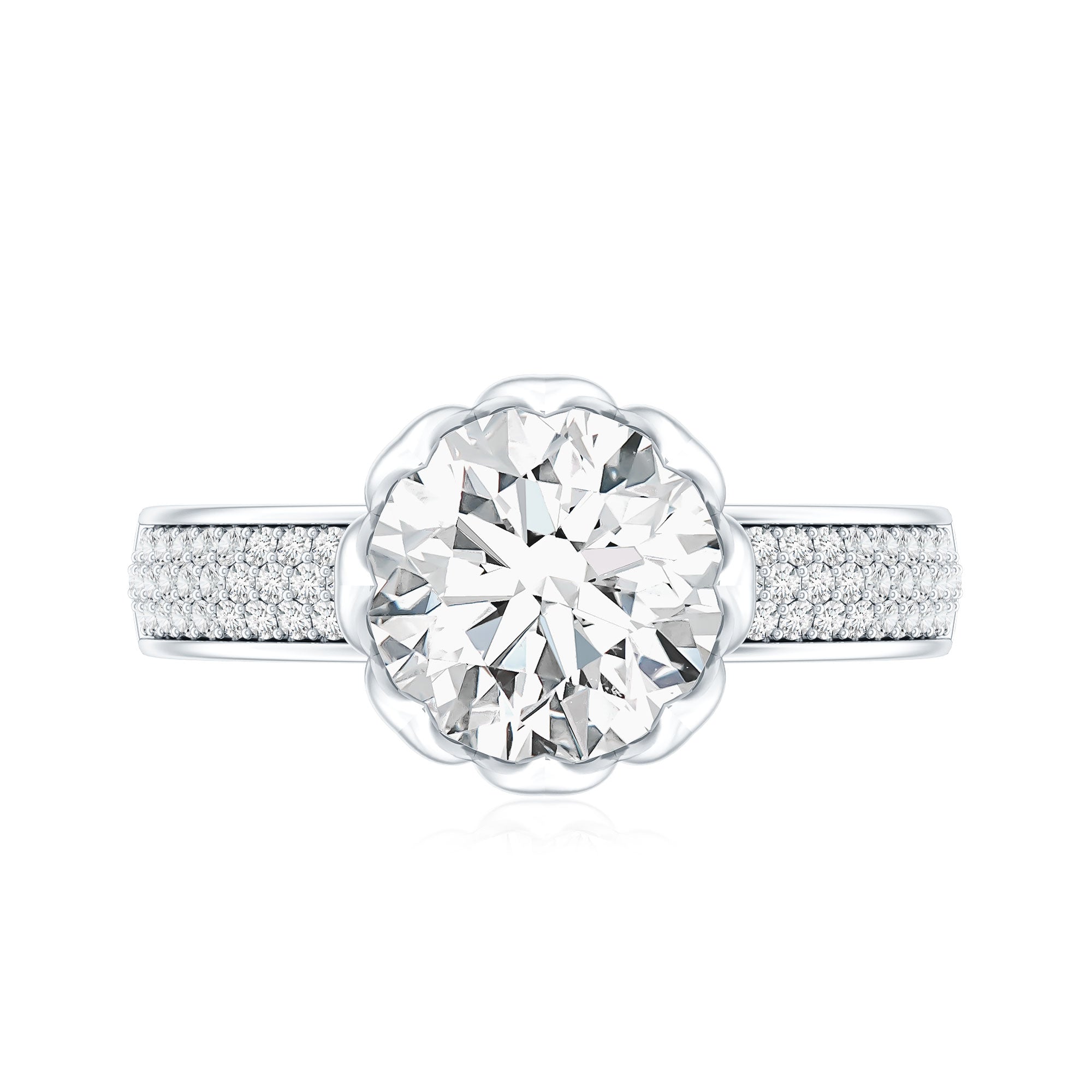 Lotus Basket Set Moissanite Engagement Ring with Side Stones