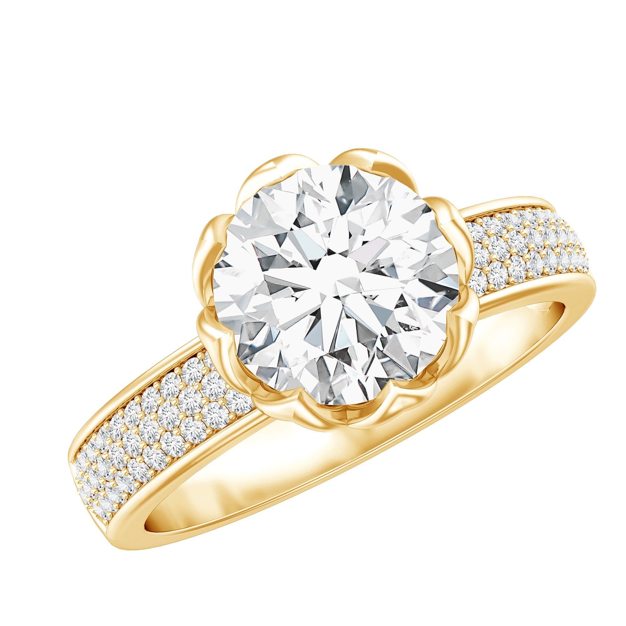 Lotus Basket Set Moissanite Engagement Ring with Side Stones | Rings | Wiccan Center