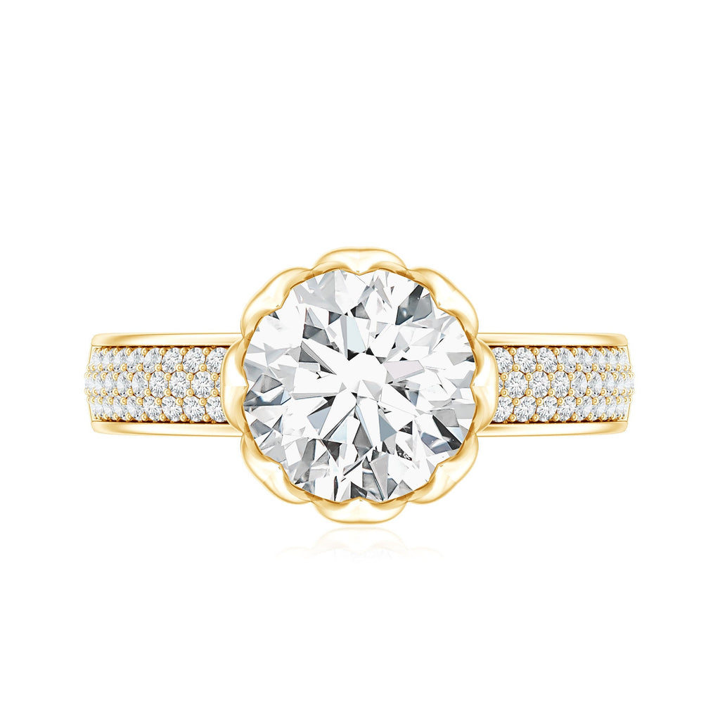 Lotus Basket Set Moissanite Engagement Ring with Side Stones