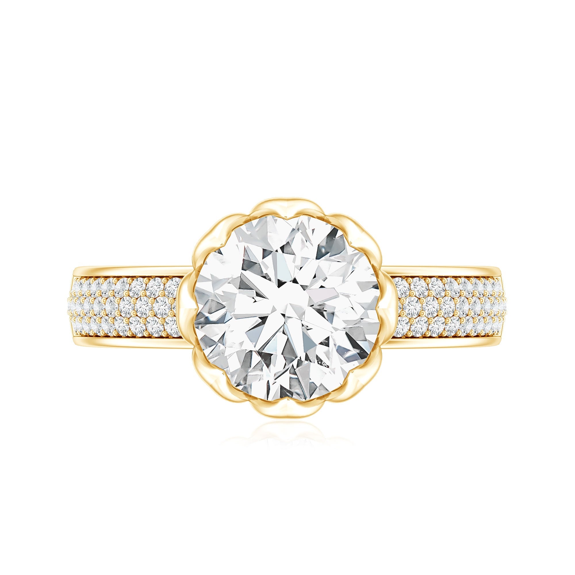 Lotus Basket Set Moissanite Engagement Ring with Side Stones