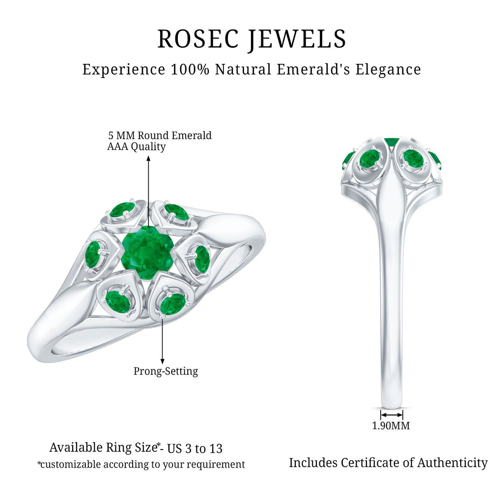 Vintage Inspired Emerald Flower Engagement Ring