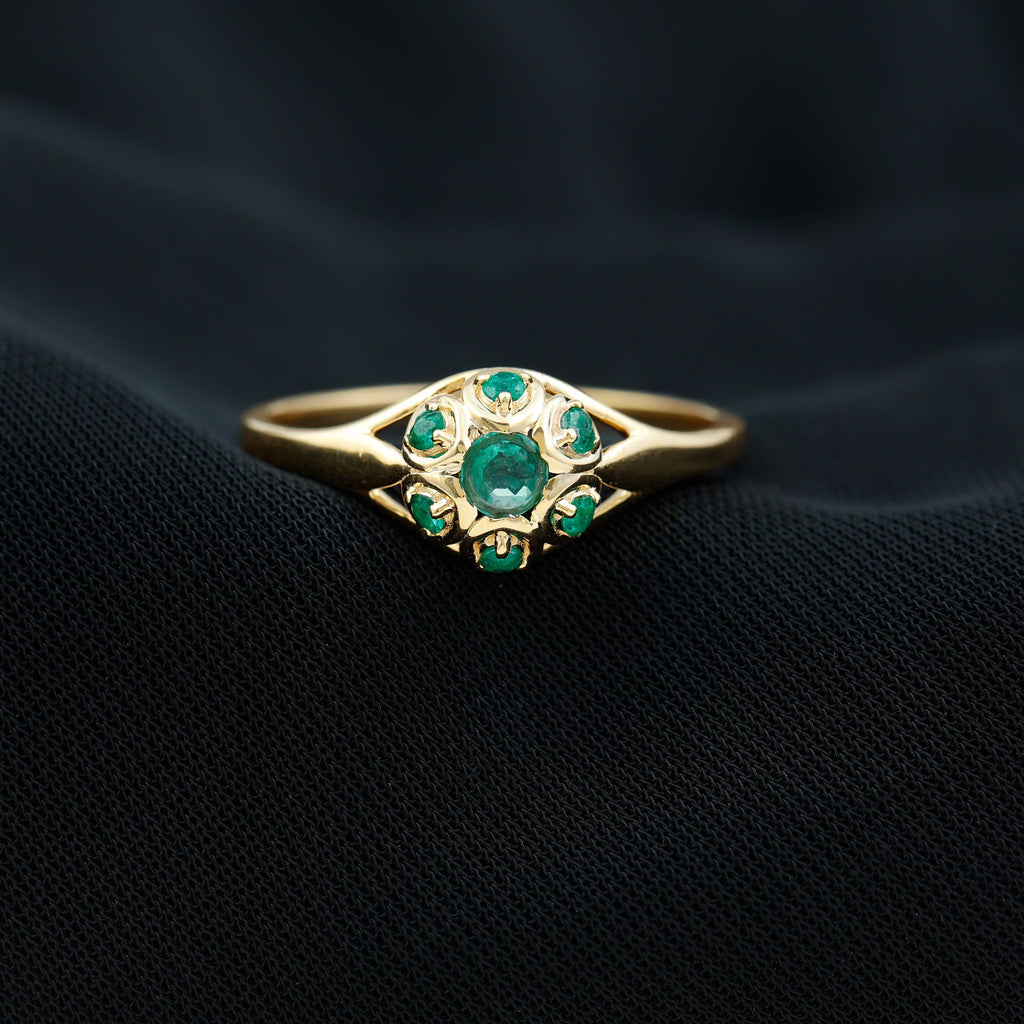 Vintage Inspired Emerald Flower Engagement Ring